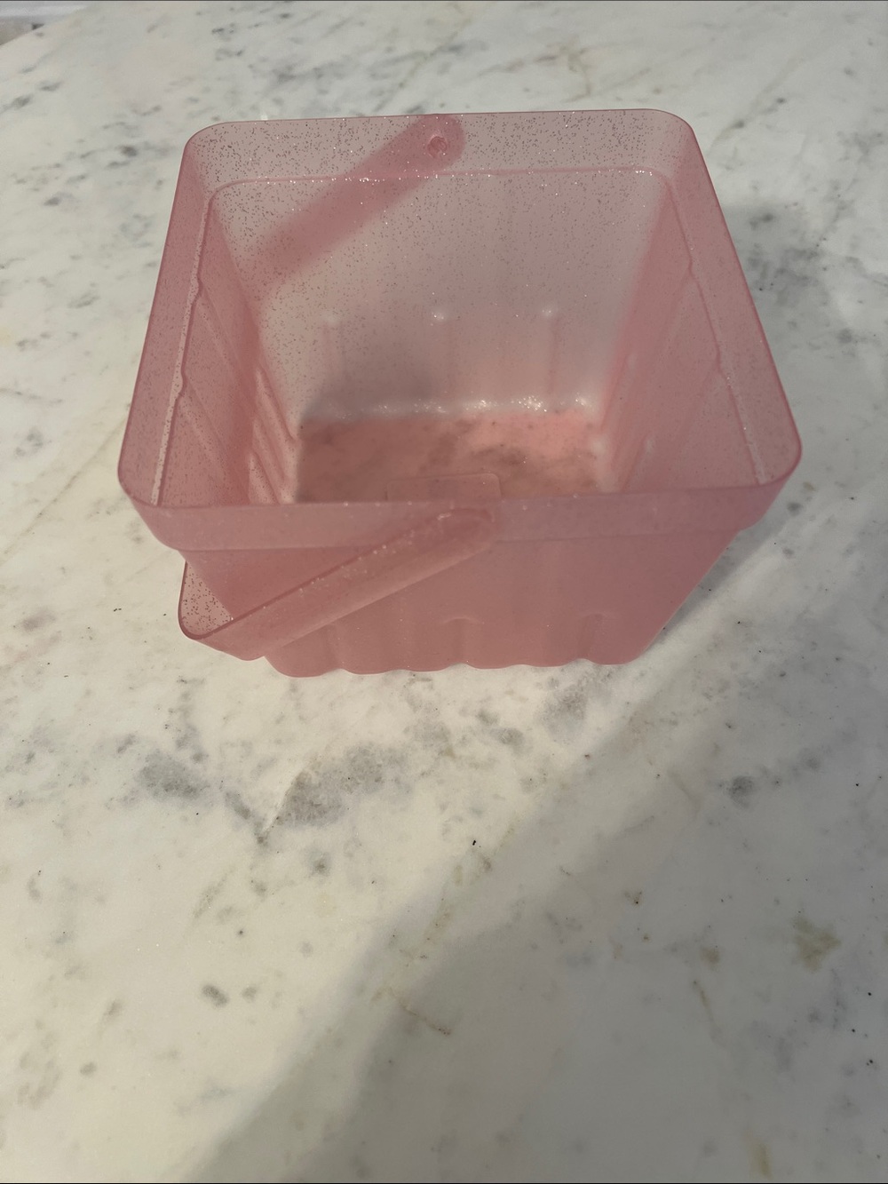 2 Pink Frosted Glittery Square Plastic Basket